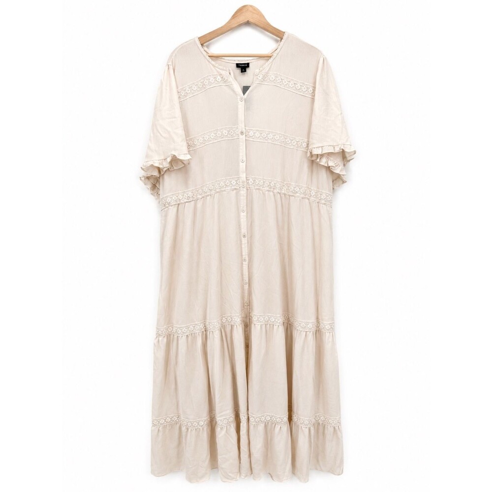 Torrid Whisper Cream Gauze Maxi Dress Size 4X Cottagecore Puff Sleeve Plus